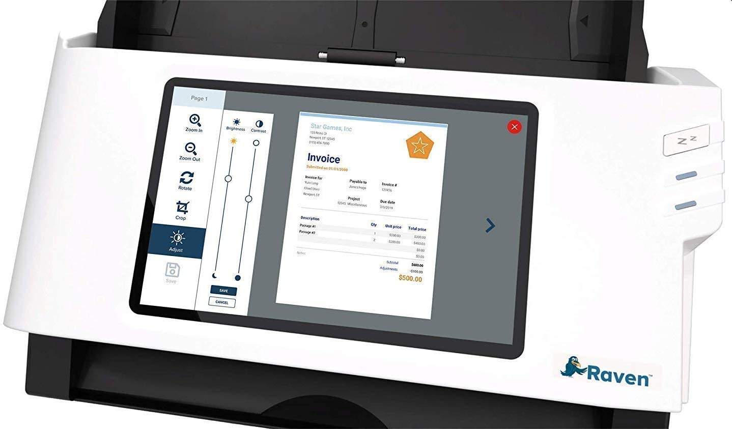 Raven Original Document Scanner - Huge LCD Touchscreen, Color Duplex Feeder (ADF), Wireless Scanning to Cloud, WiFi, Ethernet, USB, Home or Office Raven Original Document Scanner - Huge LCD Touchscreen, Color Duplex Feeder (ADF), Wireless Scanning to Cloud, WiFi, Ethernet, USB, Home or Office